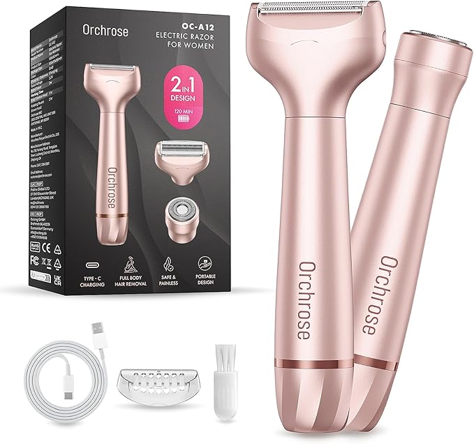 Electric Razor for Women Body: Rechargeable Painless Electric Shaver for Bikini Face Body Legs Underarms (Rose Gold)