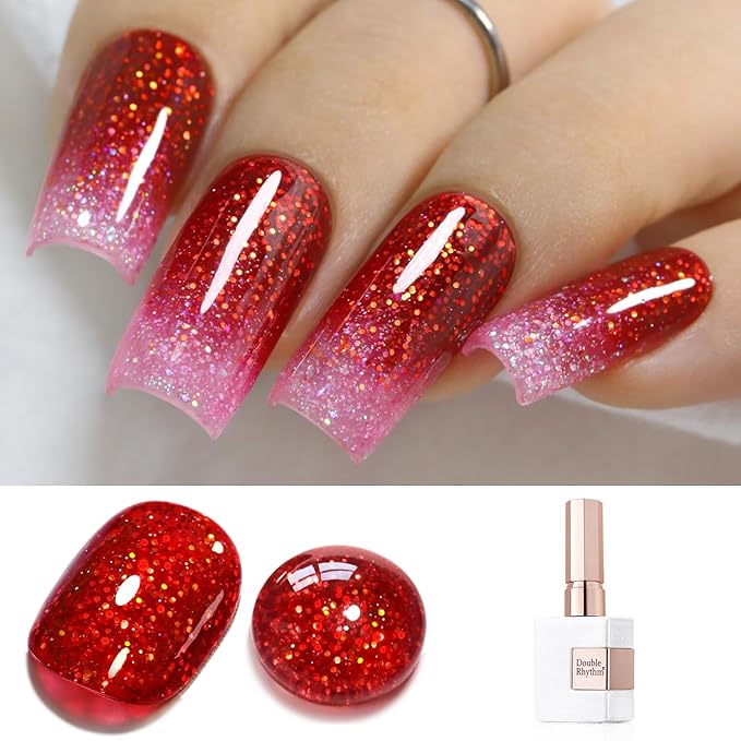 Double Rhythm 15ML Blood Glitter Gel Polish 0.5 Oz Shimmer Reflective Color for Nail Art Salon DIY at Home (Sparkle Red-B1156)