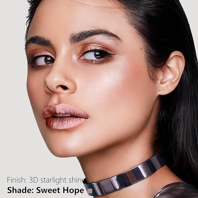 ilembane Metallic Liquid Lipstick Nude Pink – High Pigment Long-Lasting Waterproof Lip Gloss with Metallic Finish, Smudge-Proof, Non-Sticky, Lightweight Lip Makeup for Party & Daily Wear (Sweet Hope)
