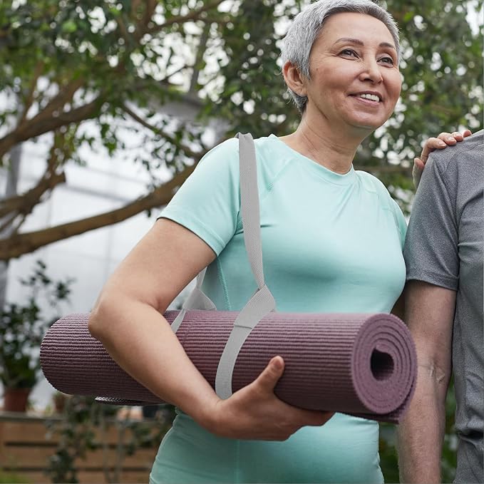 Adjustable Nylon Yoga Mat Strap for Carrying Thick Mats with Shoulder Sling Gray Gym Grip Strap for Pilates Travel and Fitness Transport