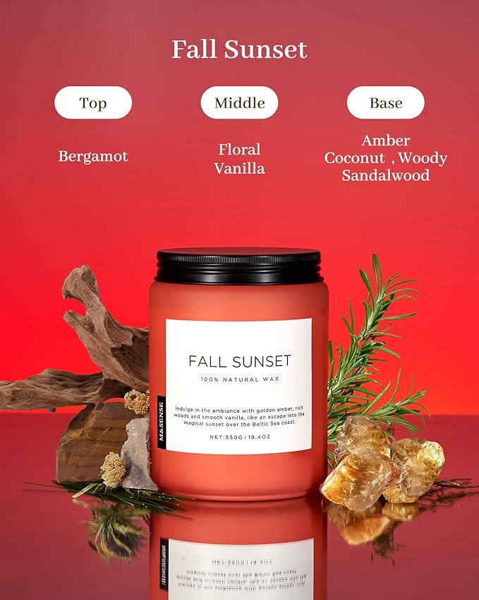 M&SENSE Amber Santal Soy Candles, Scented Candle 110 Hours Long Lasting Clean Burn Large Candle for Home Natural Organic Aromatherapy Relaxing Candle Birthday Holiday Gifts for Women Men
