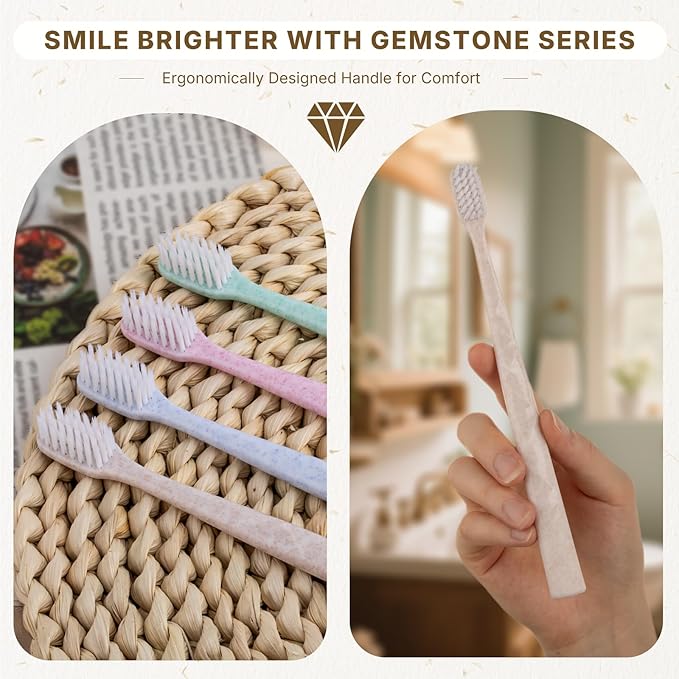 60 Pack Premium Disposable Toothbrush with Tongue Scraper – Individually Wrapped Bulk Travel Toothbrushes, Soft Bristles for Guests, Hotel, Vacation Rental, Home & On The Go,4 Colors