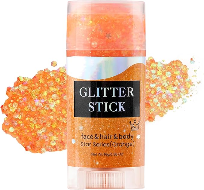 Face Body Glitter Stick,Holographic Sparkle Waterproof Hair Glitter Stick for Kids and Women for Party Singer Concert Rave Festival. (Orange)