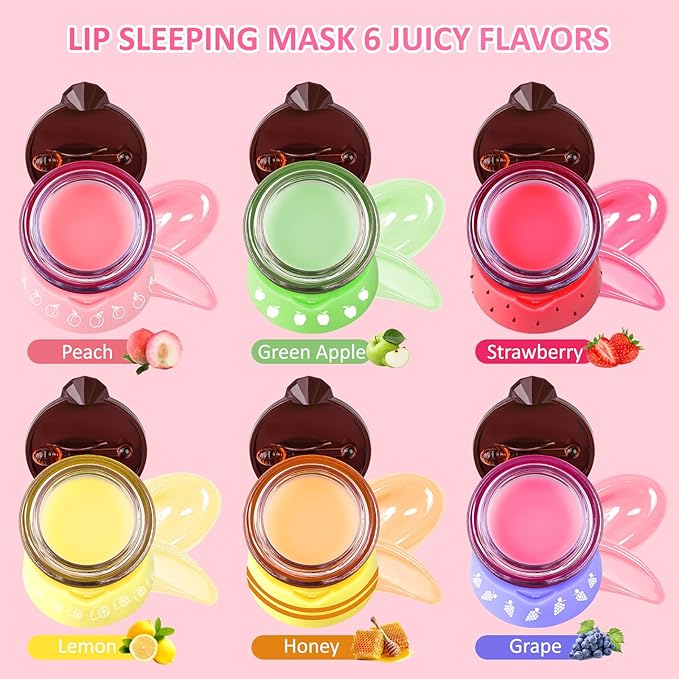 VISRIE 6 PCS Bee Lip Balm Lip Mask Honey Pot, Moisturizing Lip Sleeping Mask for Dry Chapped Lips with Propolis, Honey Balm Lip Balm with Stick