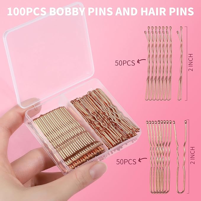 Teenitor 100Pcs Bobby Pins Rose Gold, Hair Pins, Rose Gold Bobby Pins Hair Pins for Women 2inch