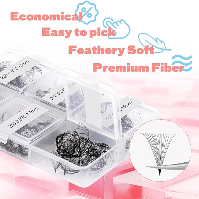 FADLASH Premade Fans Eyelash Extensions 300pcs 20D Premade Lash Fans C Curl Pre Made Fans Lash Extensions Volume Eyelash Extensions Premade Eyelash Fans Loose Fans (20D-0.07C-13-18mm)
