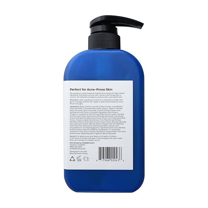HommeFace Men’s The Skin Perfecting Body Wash with Pump, 16.9 Fl. Oz. - Korean Skincare Technology for Body Acne with BHA, AHA, PHA