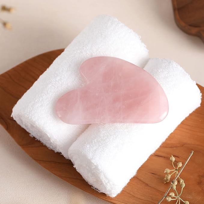Natrual Rose Quartz Gua Sha Facial Tools | Guasha Tool for Face Sculpting, Shaping, Reduce Puffiness, Tension Relief | Massage Stone for Eyes, Face and Body