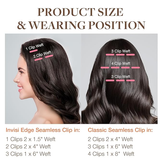 GOO GOO Invisi Edge Clip in Hair Extensions Set, 14inch 130g, 5pcs Injected Seamless PU Clip ins and 4pcs Classical PU Clip ins, Virgin Real Human Hair, #(T4B/26) P4B