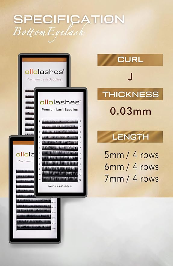 Bottom Lash Extension J Curl 0.15mm Mix5-7mm 5mm 6mm 7mm Black Color Lower Lash Extensions, Professional Supplies for Lash Techs (Bottom-J-0.15, 5-7mm)