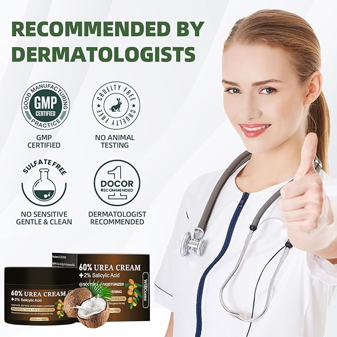 WillCome Urea Cream 60 Percent with 2% Salicylic For Feet Maximum Strength, Callus Remover Gel,Foot&Hand Care Cream Urea Lotion for Dry Cracked Heels and Feet Treatment& Repair,5.29 oz
