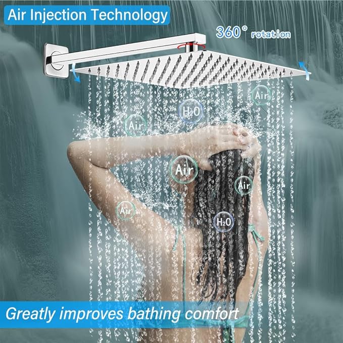 YCAIKOI Shower Faucet Set Complete, Wall Mount Shower System for Bathroom 12 Inch High-Pressure Rainfall Shower with Handheld, Rough-in Valve Body and Trim Kit, Polished Chrome