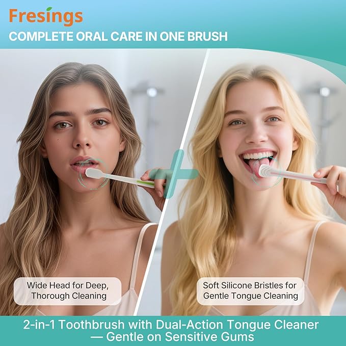 10-Pack Ultra Soft Toothbrushes for Sensitive Gums, Extra Soft Bristles, Built-in Tongue Scraper, Individually Wrapped Manual for Adults & Kids, Travel, Home, Guest, Braces, 5 Colors