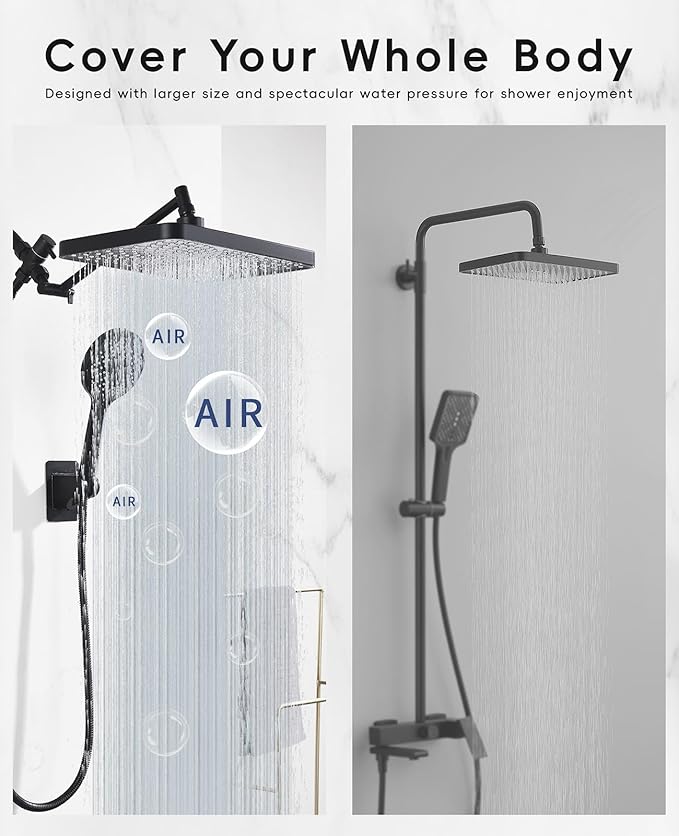 XXL 12.2" Rain Shower Head with Handheld Spray, Updated High Pressure Rainfall Shower Head with Handheld Combo, Large Rain Overhead Waterfall Showerheads | Anti-Clog Nozzles