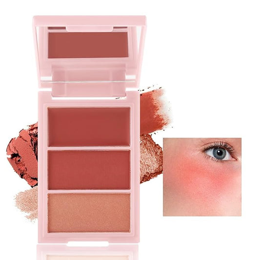3 Colors Blush Palette, Blush and Highlighter Palette, Glowing Makeup