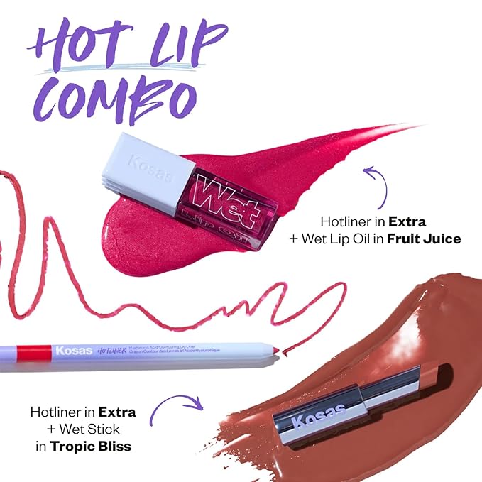 Kosas Hotliner Retractable Lip Liner Pencil with Built-In Brush & Sharpener - Easy Contouring, Hydrating, Long-Lasting - Pigmented Creamy Texture for Plumping Lips - Hyaluronic Acid & Konjac - Extra