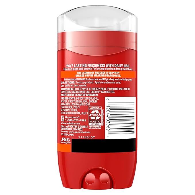 Old Spice Aluminum Free Deodorant for Men, 24/7 Odor Protection, 24/7 Freshness & Lasting Scent, Goes on Clear, Bearglove with Crisp Orchard Scent, 3.0 oz (Pack of 3)