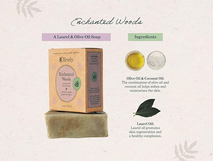 Olively Enchanted Woods - All Natural Soap Bar - Soap Bar handmade with Laurel and Olive Oil - Bar Soaps made with 100% natural ingredients - Body and Bath Soap - Vegan