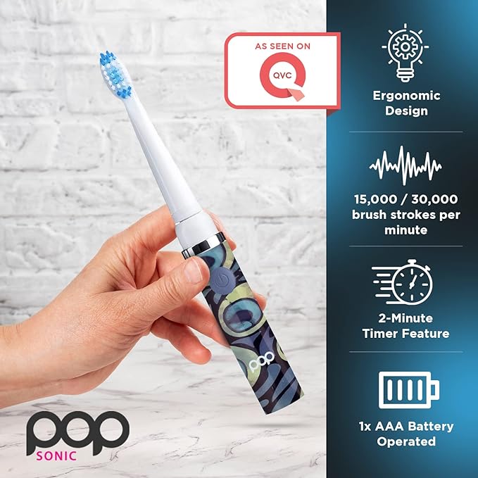 Pop Sonic Electric Toothbrush (Peacock) - Travel Toothbrushes w/AAA Battery | Kids Electric Toothbrushes with 2 Speed & 15,000-30,000 Strokes/Minute, Dupont Nylon Bristles
