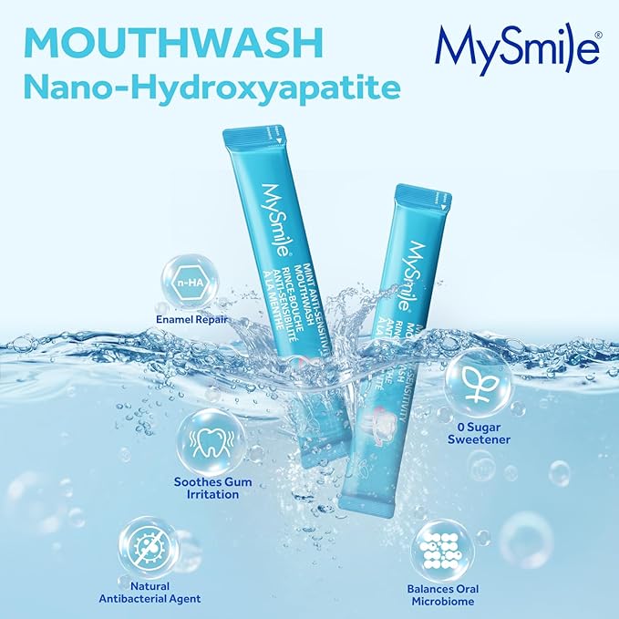 MySmile Mouthwash for Sensitive Teeth, Nano Hydroxyapatite Mouth Wash Travel Size, Fluoride Free Alcohol-Free Remineralizing (Anti-Sensitivity Mouthwash, 0.41 Fl Oz - Pack of 10 (Total 4.1 Fl Oz))