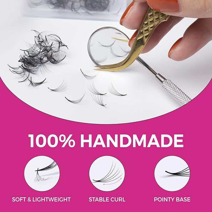 Eyesy Lash 500 Promade Fans - Volume Premade Lash Fans for Eyelash Extensions Pointy Base Handmade Loose Pre Made Eyelashes Middle Stem Soft and Lightweight (14D 0.03 C 13mm)