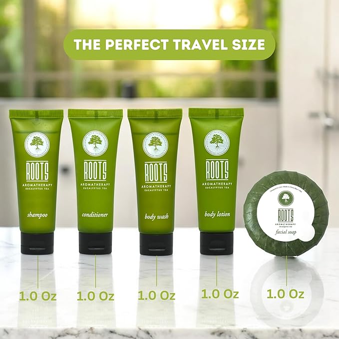 ROOTS AROMATHERAPY Travel Size Shampoo and Conditioner Supplies For Guests,Airbnb Essentials for Hosts,Mini Shampoo And Conditioner Sets,Hotel Toiletries,Air Bnb Kit For Bathroom Wash Lotion,(150 Pcs)