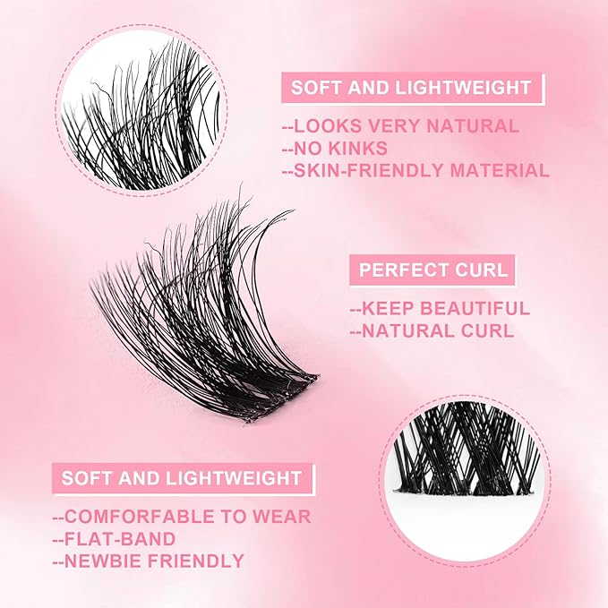 Lash Extension Kit DIY Lash Clusters 10-16mm 96pcs Individual Lashes Clusters Soft Thin Band Natural Volume Eyelash Extension with Lash Bond and Remover, Lash Tweezers for Self Use 30#