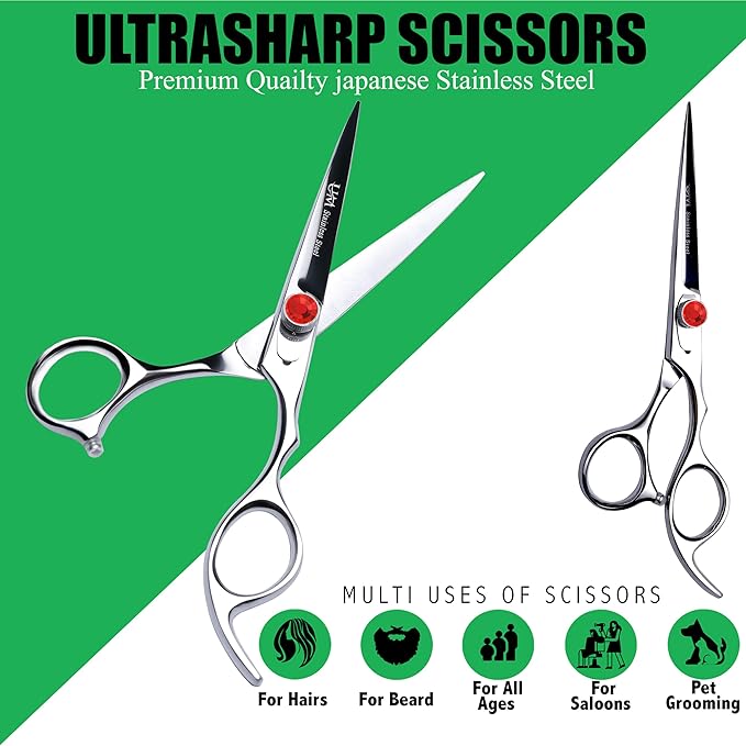 UM Supplies Scissors 6.5 | Premium Barber Shears For Hair Cutting | Multiple Purpose Cutting Scissors | Haircut Scissors For Salon I Women | Mens | kids I Pets | Silver-Red