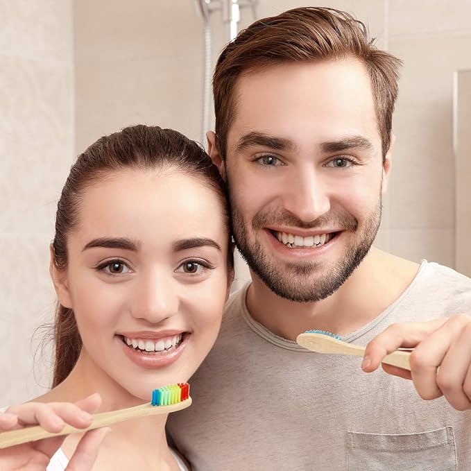 Boao 40 Pieces Bamboo Toothbrushes Charcoal Toothbrush Bamboo Toothbrushes with BPA-Free Nylon Bristles(Multi-Color)
