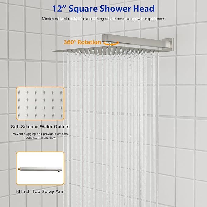 Dcolora 10 In. Rainfall Shower System with Handheld, Brushed Nickel Shower Faucet Set for Bathroom, Brass Valve, 304 Stainless Steel, Anti-Scald cUPC Certified (Brushed Nickel, 10 Inch)