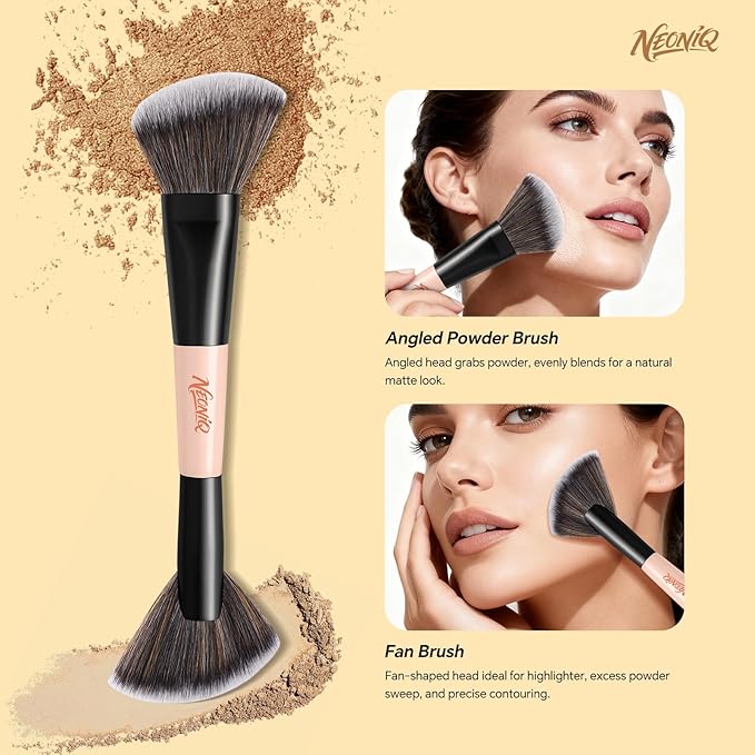 NEONIQ 10 PCS Foundation Contour Conceal Brush Set With Bag, Makeup Brushes, Double-End Multi-functional Brushes for Foundation Powder Blush Eyeliner Eyeshadows, Professional Face Brush Set（Pink）