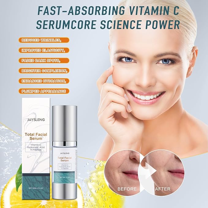 Vitamin C Serum for face, with Hyaluronic Acid & Peptides - Anti Aging Face Serum for Women & Men, Dark Spot Corrector for Firming, Hydrating Treatment to Reduce Wrinkles & Fine Lines, 1 fl oz