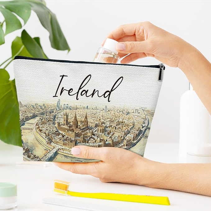 Ythuil Ireland Travel Gifts Makeup Bag, City Travel Cosmetic Bag for Purse, Watercolor Makeup Bags, Ireland Souvenir, Trip Favors for Traveller Lovers, City Themed Organizer