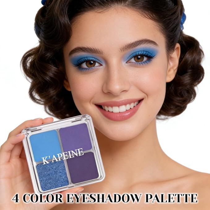 4 Colors Navy Blue Eyeshadow Makeup Palette Makeup, Blendable Long-lasting Matte Shimmer Eyeshadow Palette Eye Makeup Kit for Women Girls, paleta de sombras de ojos #2