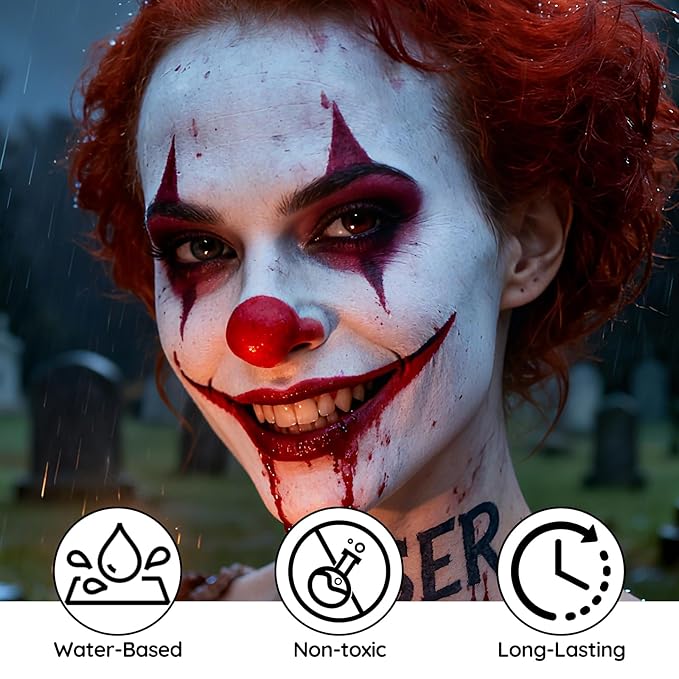 White Face Paint - Professional Water-Based Non-Toxic Body Painting for Skeleton Vampire Clown Halloween SFX Cosplay, Cream Formula Washable paint for Costume Party Theater Stage Performance
