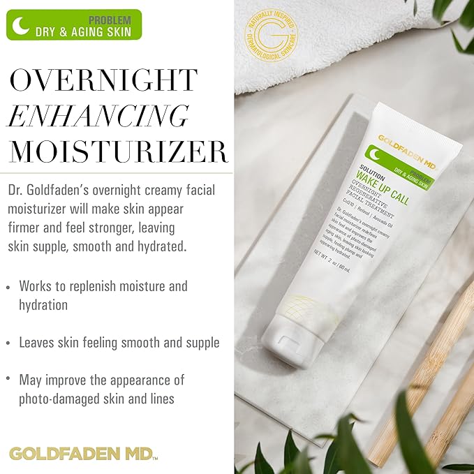 Dr. Goldfadens Wake Up Call Night Facial Moisturizer Night Cream for Dry & Aging Skin | w/Alpha Lipoic Acid, Avocado Oil Retinol, Co-enzyme Q10 2.0 Fl Oz
