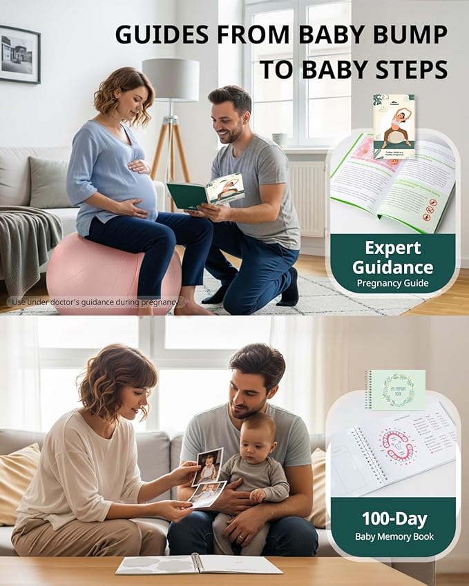 Trideer Pregnancy Birthing Ball - 1.7mm Extra Thick Yoga Ball for Maternity, Labor, Exercise, Physio, Recovery - Guide & Baby Memory Book Included - 440LB Anti-Burst & Non-Slip Stability