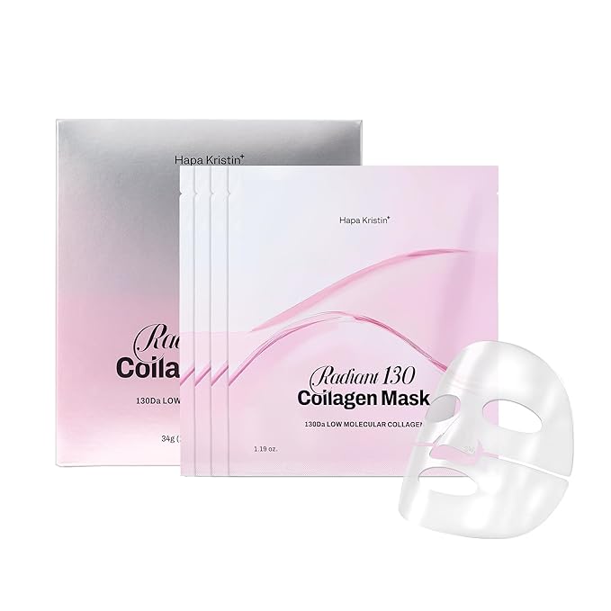 HAPA KRISTIN Radiant 130 Collagen Mask | Korean collagen mask with Bakuchiol & Peptide, for Mature&Dehydrated Skin, 4EA, Hydrating, Elasticity, Firmness, Low Irritation Anti Aging