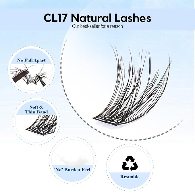 144Pcs Lash Clusters, Wispy Natural Eyelash Clusters, C Curl 10-14mm Individual Lashes Eyelash Extension,Large Tray(PL17)