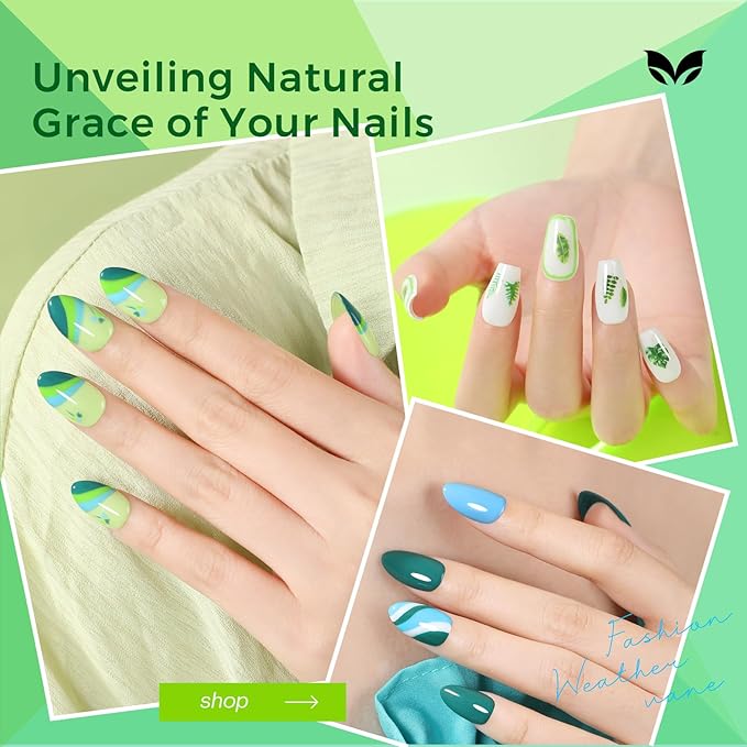 Morovan Green Nail Polish Set: Turquoise White Blue Spring Summer Fingernail Polish Kit Neon Lime Green Air Quick Dry Nail Polish Pack for Nail Art Manicure Gift Holiday Party for Women Girls