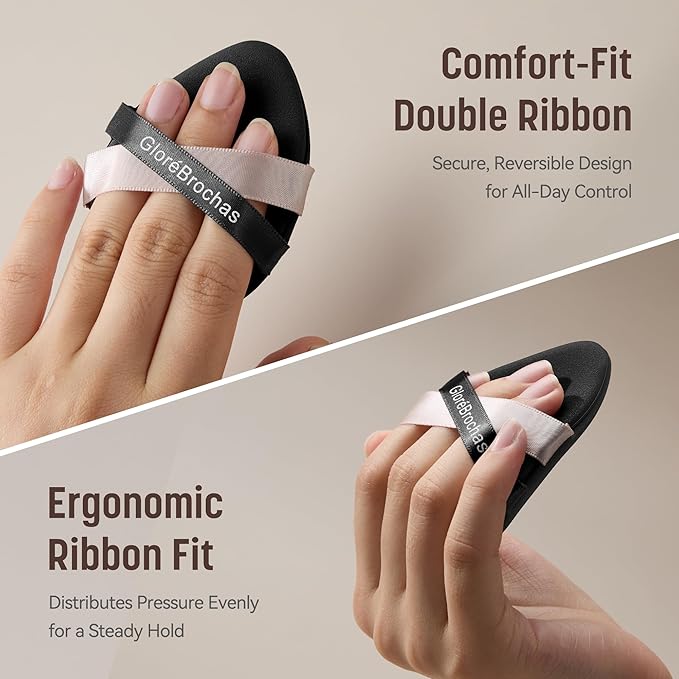 Makeup Sponge Set, GloréBrochas 2PCS Micro Porous Low Absorption Foundation Sponges, Latex-Free PU Makeup Puff, 3.2inches Soft Dual-Sided Powder Puff for Face Powder, Black