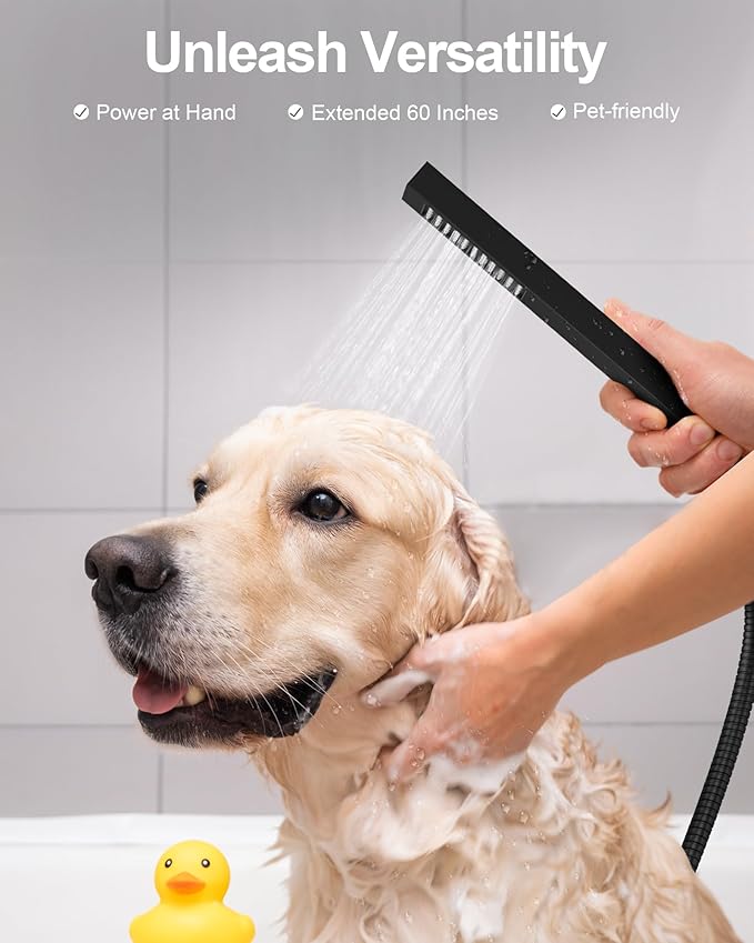 GRANDJOY Thermostatic Shower System, Dual Rainfall Shower Heads for Ceilling & Wall Mounted with Handheld Sprayer, Matte Black