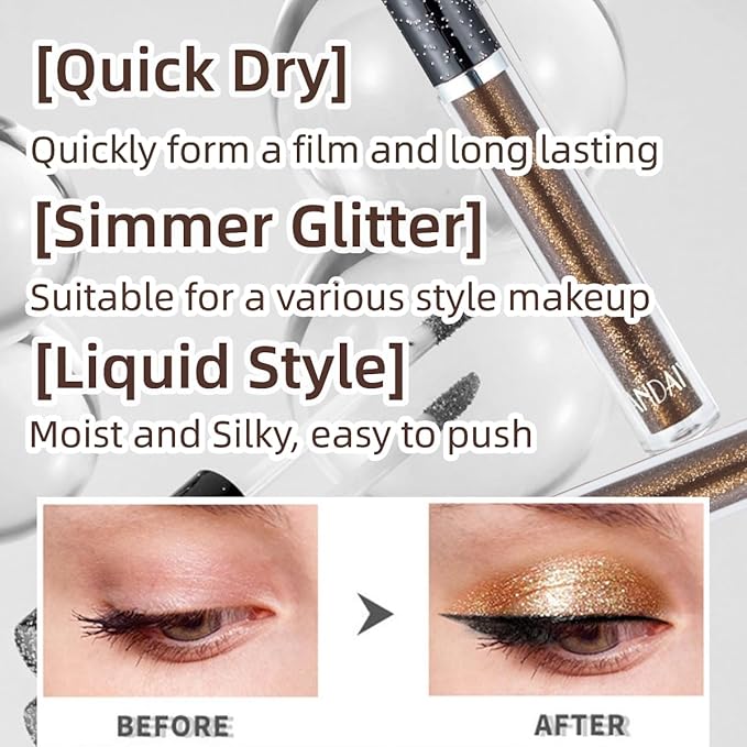 Liquid Eyeshadow Shimmer Long Lasting Effect Shiny Pigment Eyeshadow Glow Glitter Makeup (Dark Brown)