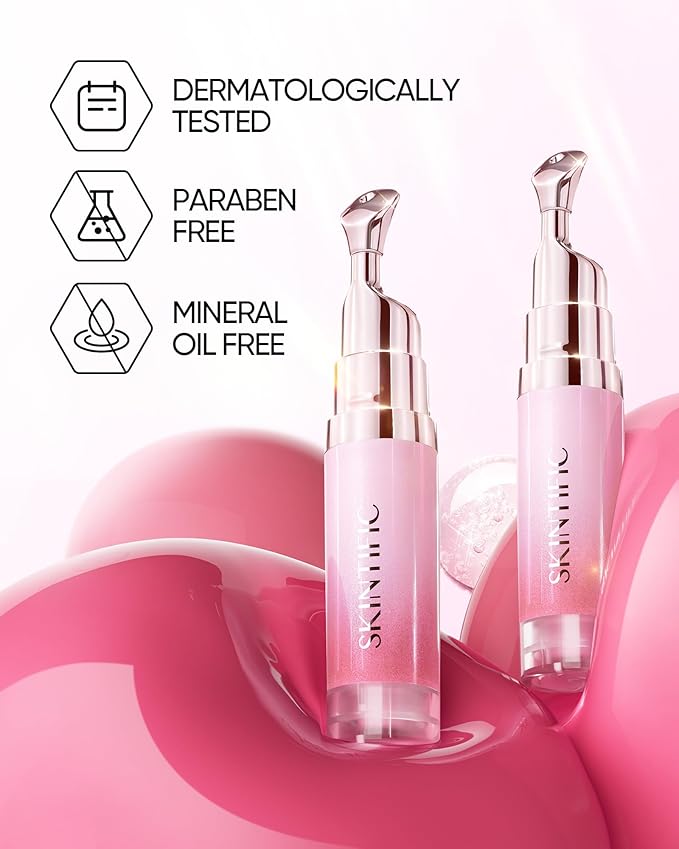 SKINTIFIC Peptide Brightening Lip Serum, Hydrating & Plumping Tinted Lip Gloss, Moisturizing Lip Balm with Polypeptides & Squalane for Glossy Sheer, Smooth Lips (01 Baby Pink)