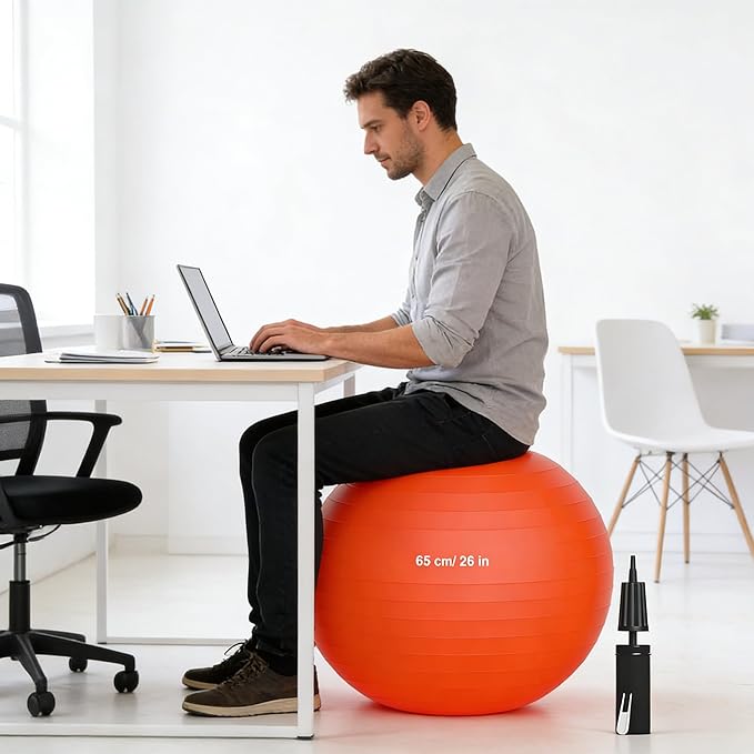 Exercise Ball - Yoga Ball Anti-Burst and Slip Resistant, for Fitness, Pregnancy, Stability, Balance, Core Workout - Training Ball w/Quick Pump - Office, Home, Gym