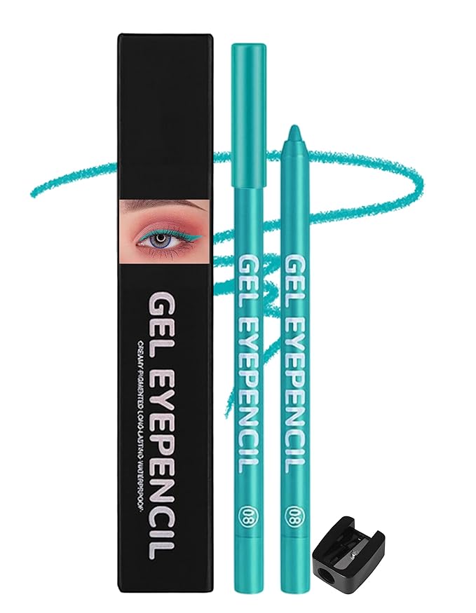 Erinde Waterproof Lake Blue Eyeliner Pencil, Creamy Gel Waterline Eye Liner Pen, Smooth Glide, Long Lasting, Waterproof, Sharpenable & Smudge Proof Eyeliner Pencil for Sensitive Eye, Cruelty-Free, 08