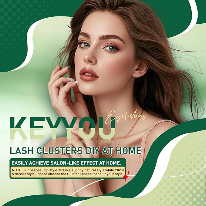 Lash Clusters 96pcs Individual Lashes Y01 D Curl 18mm Cluster Lashes KEYYOU Volume Wispy Lash Extension Soft&Comfortable Easy DIY at Home(Y01,D-18mm)