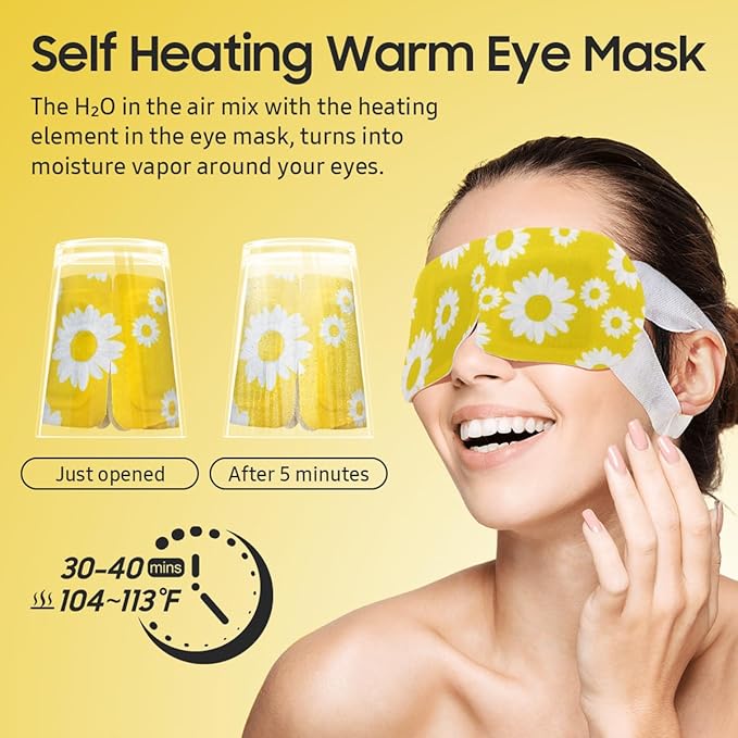 BeHoomi 20 Packs Steam Eye Mask, Heated Eye Mask Warm Compress for Eyes, Disposable Self Heating Steam Mask Sleep, Spa, Travel Essentials & Relaxation Gifts for Women, Stocking Stuffers (Chamomile)