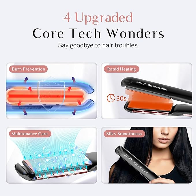 RUCHA Air Suspended Hair Straightener, 30s Fast Heating & Plasma Ionic Technology, Ceramic Flat Iron 1 Inch with Floating Plates, 2 in 1 Straightener and Curler, Frizz Control for All Hair Types