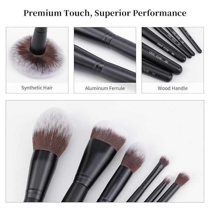 Premium Synthetic Makeup Brushes 6Pcs Makeup Brush Set for Powder Foundation Contour Blush Hightlight Eyeshadow Blending & Concealer, Cruelty-Free